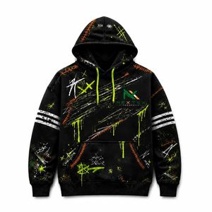 Sweat-shirt à capuche unisexe avec motif néon goutte à goutte et détails graphiques vieillis, idéal pour l'hiver - Vente en gros - Product Image 2