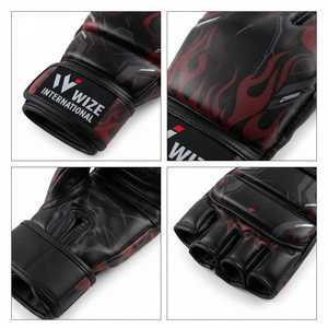 Gants de MMA WIZE INTERNATIONAL, demi-doigts, en cuir PU, fermeture Velcro, design flamme noire et rouge, pour adultes, arts martiaux, MMA - Product Image 5