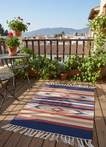 Tapis en coton fait main moderne, qualité commerciale robuste, lavable, à poils moyens, épaisseur personnalisable, motif floral, réversible - Product Image 3