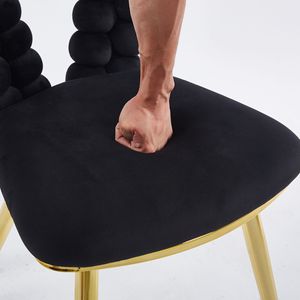Ensemble de 2 chaises de salle à manger modernes avec pieds en tube de fer doré et coussins noirs doux, dossier confortable pour salle à manger - Product Image 4
