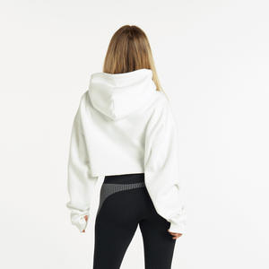 Sudadera con capucha corta de algodón de gran tamaño con bordado de diseño personalizado de alta calidad para mujer, ideal para invierno. - Product Image 2