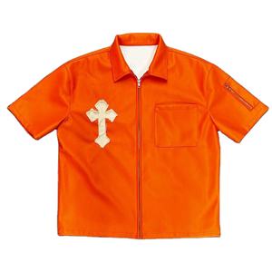 T-shirt personnalisé brodé pour homme, chemise zippée en cuir à manches courtes, streetwear, coupe carrée en cuir, t-shirts vierges - Product Image 1