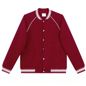เสื้อแจ็คเก็ตวาร์ซิตี้สีเบอร์กันดีสำหรับผู้ชาย คอปกพับได้ ทรงปกติ ผลิตจากโพลีเอสเตอร์ เหมาะสำหรับใส่ในฤดูใบไม้ร่วง สไตล์เพรปปี้ ผ้าถัก - Product Image 4