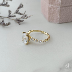 Oval Moissanite Classic Women's Engagement Ring 14K Gold Plated Prong <b>Set</b> Bridal Wedding <b>Band</b> - Product Image 6