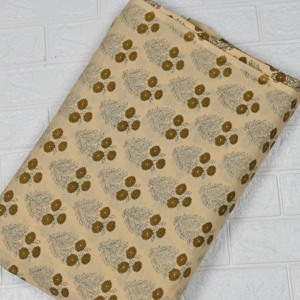 Tela de Algodón Kalamkari Tradicional con Estampado Floral de Mostaza, Ecológica y Orgánica, para Kurti de Mujer y Niña - Product Image 1