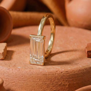 Women's Luxury Half Bezel Setting 2ct Baguette Cut Lab Diamond Solitaire Engagement <b>Ring</b> 14K Gold <b>Rhodium</b> Plated IGI Certified - Product Image 3