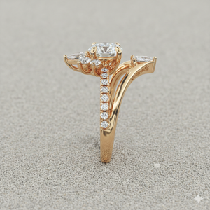 Bague de fiançailles en or avec diadème de diamants paon, sertie à griffes certifiée - Product Image 5