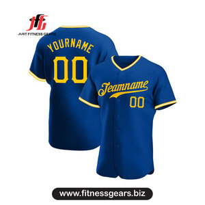 Maillot de baseball personnalisé pour homme, blanc et bleu à rayures fines, col en V, manches courtes, respirant, en polyester, vêtements de sport, taille adulte - Product Image 4