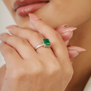Bague fine en argent sterling 925, 100 % authentique, avec pierre précieuse onyx vert, prix de gros, pour femme, idéale pour les mariages et les soirées. - Product Image 2