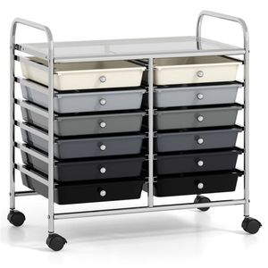 Carrello Portaoggetti a 2 File e 10 Livelli con 12 Cassetti Rimovibili Multicolore, 4 Ruote (2 con Freno), Grigio, Armadietto da Cucina per Alimenti - Product Image 3