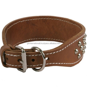 Gepersonaliseerde Ovale Vorm Brede Leren Halsband In <span class=keywords><strong>2</strong></span> Variant Kleur Ontworpen Met <span class=keywords><strong>3</strong></span> Rij Staal Studs & Nikkel Afwerking roller Gesp - Product Image 4