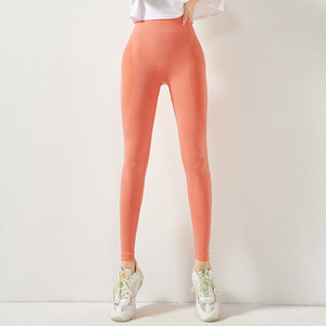 Leggings de yoga taille haute couleur unie sans couture pour femme, longueur intégrale, en Spandex et Nylon, avec taille élastique, pour le sport - Product Image 1