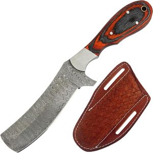 มีดล่าสัตว์ดามัสกัสทำมือ OEM ราคาประหยัด ขนาด 8 นิ้ว ใบมีดแบบ Fixed Blade ด้ามไม้ ฟูลแทงค์ คุณภาพระดับอุตสาหกรรม มีดคาวบอย พร้อมปลอกหนัง - Product Image 1