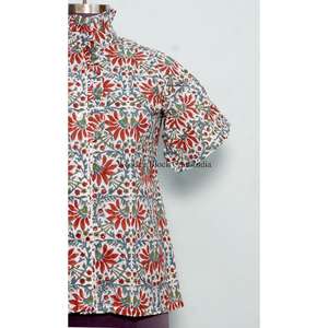 Vestido Corto con Cuello Alto y Estampado Floral, Mangas Abullonadas, 100% Algodón, Lavable, Silueta Recta, Estilo Dulce - Product Image 2