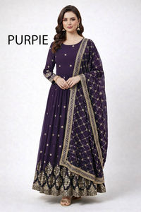 Conjunto de vestido de Bollywood para mujer, nueva ropa de fiesta, vestido de Georgette, secuencia de bordado pesado completo, trabajo Dupatta, venta al por mayor, Natural - Product Image 4