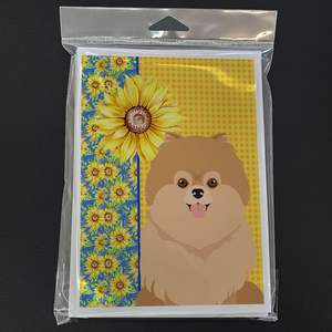 Whimsical Summer Sunflowers and Orange Pomeranian Pack 8 A7 Tamaño 5x7 Tarjetas de felicitación en blanco con sobres para mensajes de notas - Product Image 3