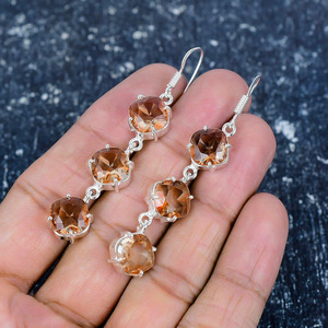 Tourmaline Gemstone 925 <b>Sterling</b> <b>Silver</b> Plated <b>Dangle</b> <b>Earrings</b> - Product Image 2