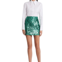Jupe courte en polyester/coton peigné écologique pour femme, style portefeuille, avec ceintures et sequins, taille empire, mini, style streetwear, en promotion