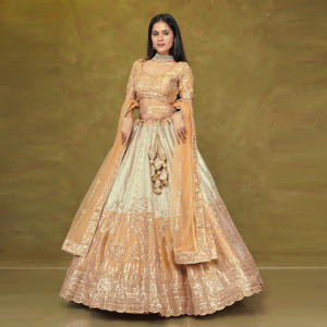 ชุดเลเฮนกาโชลีผ้าไหมแบบดั้งเดิมสำหรับเจ้าสาว ปักลายดิ้นทองหนัก งานแต่งงาน งานดิวาลี กระโปรงทรงบาน ผ้าคลุมไหล่แบบตาข่าย สำหรับงานปาร์ตี้ - Product Image 5