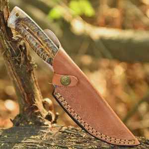 Couteau de chasse artisanal haut de gamme, très demandé, couteau à lame fixe en acier Damas, couteau de camping en plein air avec étui en cuir - Product Image 6