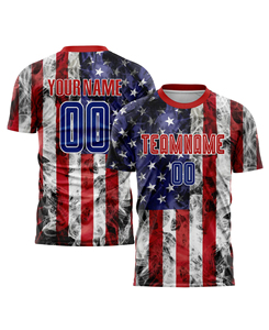 Maillot de football léger et de haute qualité, personnalisé avec le drapeau américain, impression par sublimation, col rond, manches courtes, respirant, en polyester, pour équipe adulte - Product Image 2