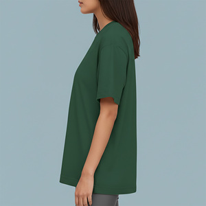 T-shirt en coton à col rond ample pour femme, couleur unie, avec logo imprimé, haut décontracté à manches courtes en jersey tricoté, à porter toute l'année - Product Image 3