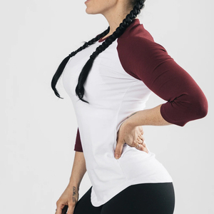 Women's White <b>Maroon</b> Raglan Sleeve T-Shirt Three Quarter Length O-Neck Casual Jersey <b>Top</b> Breathable Regular Fit - Product Image 3