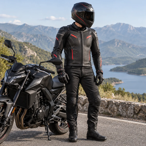 Chaqueta de Motociclista de Cuero Perforado Negra para Hombre con Detalles Rojos, Ropa de Verano Transpirable para Motociclismo - Product Image 6