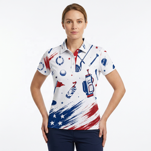 เสื้อกอล์ฟลำลองสำหรับผู้หญิง ผ้าโพลีเอสเตอร์ถัก 100% แห้งเร็ว ระบายอากาศได้ดี ซับเหงื่อ ชุดทีมกอล์ฟ - Product Image 5