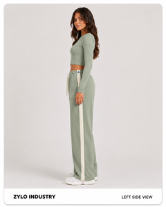 Hot Selling Winter Casual Wear <b>Lace</b> Front Seam Wide Bottom Sweatpants Women Polyester/Cotton Fleece Breathable Lightweight - Product Image 3