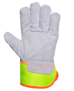 Gants de travail haute visibilité en cuir avec bande réfléchissante, gants de construction fluorescentes, EPI - Product Image 2
