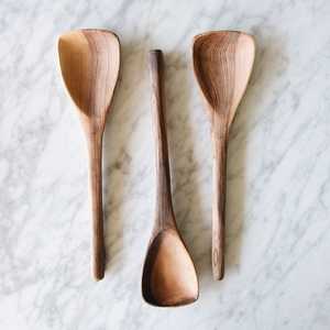 Juego de cucharas de madera hechas a mano, forma ovalada, artesanía natural rústica, utensilios de cocina duraderos para uso doméstico - Product Image 5
