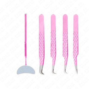 Juego de Pinzas para Extensión de Pestañas de Acero Inoxidable Rosa al por Mayor con Puntas de Fibra, Logotipo Personalizado, Herramientas para Pestañas de Volumen para Profesionales - Product Image 3