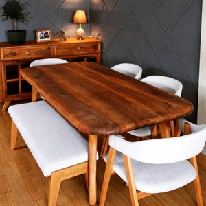 Mesa de Comedor Rectangular Contemporánea de Madera Maciza de Sheesham con Sillas Opcionales, Estilo Europeo Hecho a Mano y Ecológico para Sala de Estar - Product Image 5
