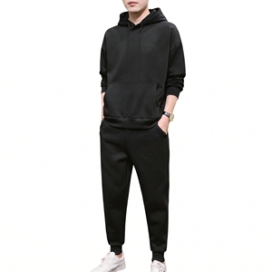 Ensemble de survêtement pour homme : sweat à capuche uni et pantalon de jogging à revers, 2 pièces, tenue de sport décontractée, vente en gros - Product Image 3