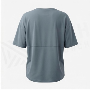 T-shirt à col rond vert uni à manches courtes 100% polyester respirant, vêtements de sport pour femmes, haut de yoga - Product Image 2