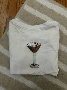 Camiseta de algodón color crema para mujer, manga corta, con gráfico de palmera con cuentas doradas, informal, de verano, cuello redondo, top tipo pullover. - Product Image 5