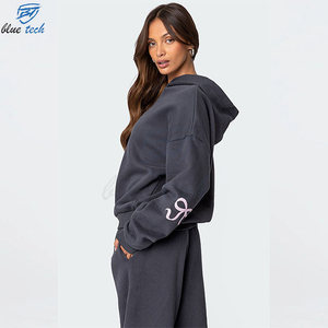 Women Hooded Tracksuit Set Oversized Eco-Friendly Cotton Fleece Casual Streetwear Two Piece Outfit Custom Logo Print - Product Image 6