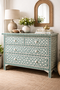 Bone Inlay Sideboard <b>Chest</b> of Drawers Handmade Wooden <b>Storage</b> Dresser for Living Room Home Decor - Product Image 2