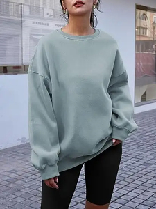 Sweat-shirt oversize à col rond pour femme, couleur unie, manches longues, coupe ample, streetwear pour l'automne et l'hiver - Product Image 4