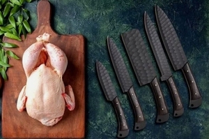 Ensemble de couteaux de chef en acier au carbone forgé sur mesure de qualité supérieure, couteaux de cuisine faits à la main avec étui en cuir véritable, 5 pièces - Product Image 3
