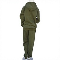 Ensemble de survêtement unisexe vert olive à capuche, grande taille, décontracté, avec sweat-shirt zippé et pantalon, couleur unie, 100% coton biologique, délavage à l'acide