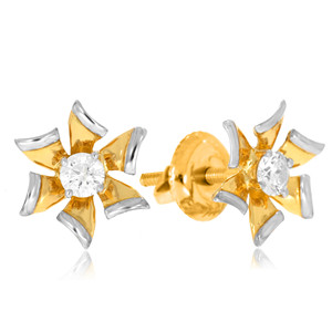 18K Yellow Gold Pinwheel Flower Diamond Stud <b>Earrings</b> Round Lab Grown Diamond Floral Design <b>Fine</b> Jewelry for Women - Product Image 2
