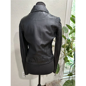 Women's Black Lamb Skin Leather Asymmetrical <b>Biker</b> <b>Jacket</b> with Zipper Pockets - Premium Soft Leather Outerwear - Product Image 5