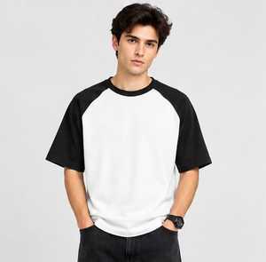 Men's Black White <b>Raglan</b> Sleeve <b>T</b>-<b>Shirt</b> O-Neck Regular Fit Casual 100% Cotton Jersey Solid Color Front Pattern Breathable Quick - Product Image 5