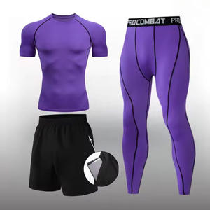 Conjunto de Compresión de Alto Rendimiento para Hombre, 3 Piezas: Camiseta, Mallas y Pantalones Cortos de Gimnasio, Venta al por Mayor de Ropa Deportiva de Alta Calidad - Product Image 4