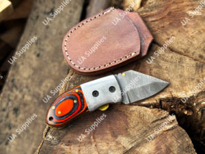 Cuchillo plegable de acero de Damasco de 5 pulgadas, hecho a mano, mini, para camping, con punta de cuchilla, afilado, profesional, EDC, mango de madera Pakka, OEM, bajo precio - Product Image 5