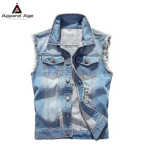 Chaleco vaquero desgastado para hombre, sin mangas, corte ajustado, estilo casual, ropa urbana, venta al por mayor - Product Image 1