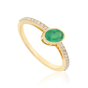 Dernière collection de bagues de fiançailles empilables en émeraudes et diamants véritables pour unisexe, or jaune pur 14 carats, bijoux pierre de naissance de mai - Product Image 3