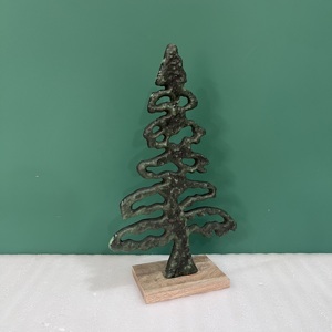 Artisan Design Modern Aluminum Wood <b>Christmas</b> <b>Tree</b> Sculpture Handcrafted Holiday Decor Tabletop Figurine Wooden <b>Base</b> - Product Image 2